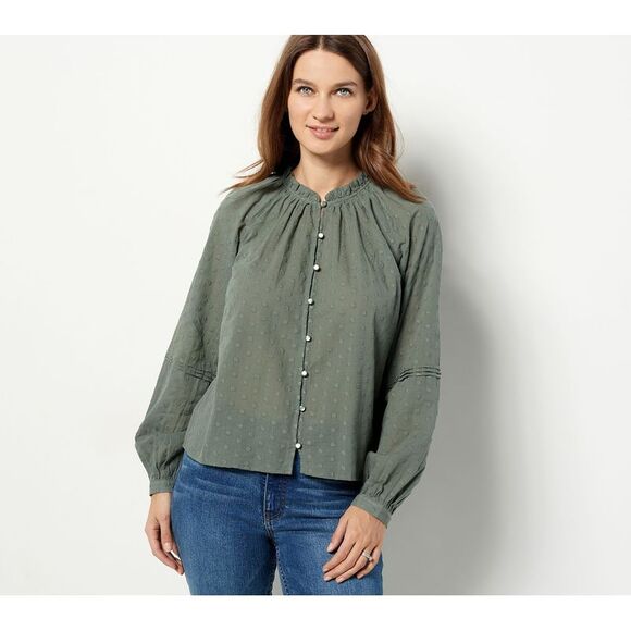 Candace Cameron Bure Tops - Candace Cameron Bure Women's Top Sz M Embroidered Long-Sleeve Green A488168